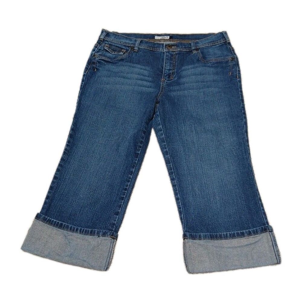 Tint Womens Jeans 10 Blue Denim Capri Cuffed Mid Rise 34 Waist Faded Outdoors